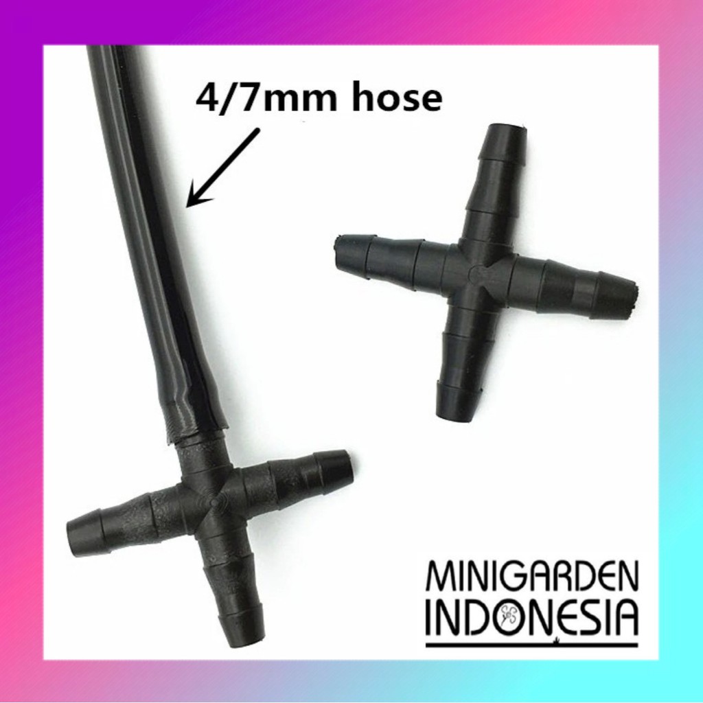 Konektor Nepel CROSS Fitting 4 Cabang Selang 7mm PE 4/7mm Alat Siram Irigasi Taman Fertigasi Drip