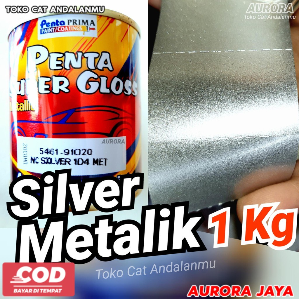 Cat Silver Metalik 1Kg Penta Super Gloss Silfer Metallic Metalic 1 Kg Kilo Cat Mobil Motor Sepeda - 