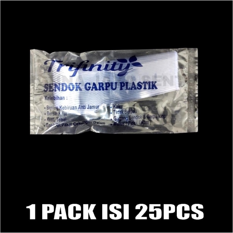 Garpu makan bening 25 pcs per pack plastik panjang kuat Trifinity