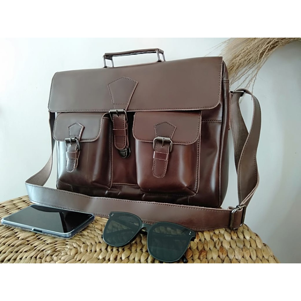 Tas laptop besar kulit sapi asli pull up premium garut