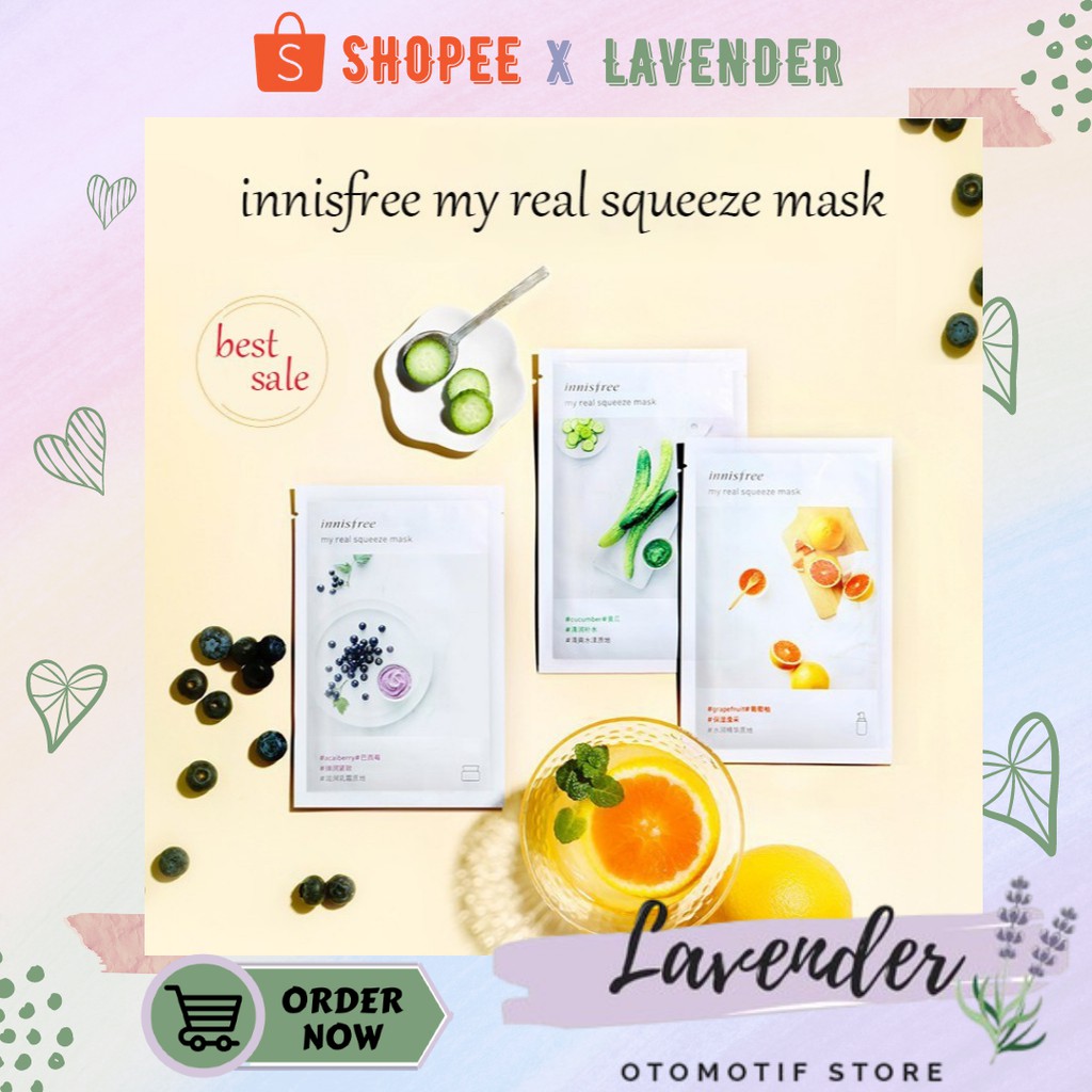 Lavender INNISFREE Sheet Mask My Real Squeeze Masker Wajah LIKE ORI