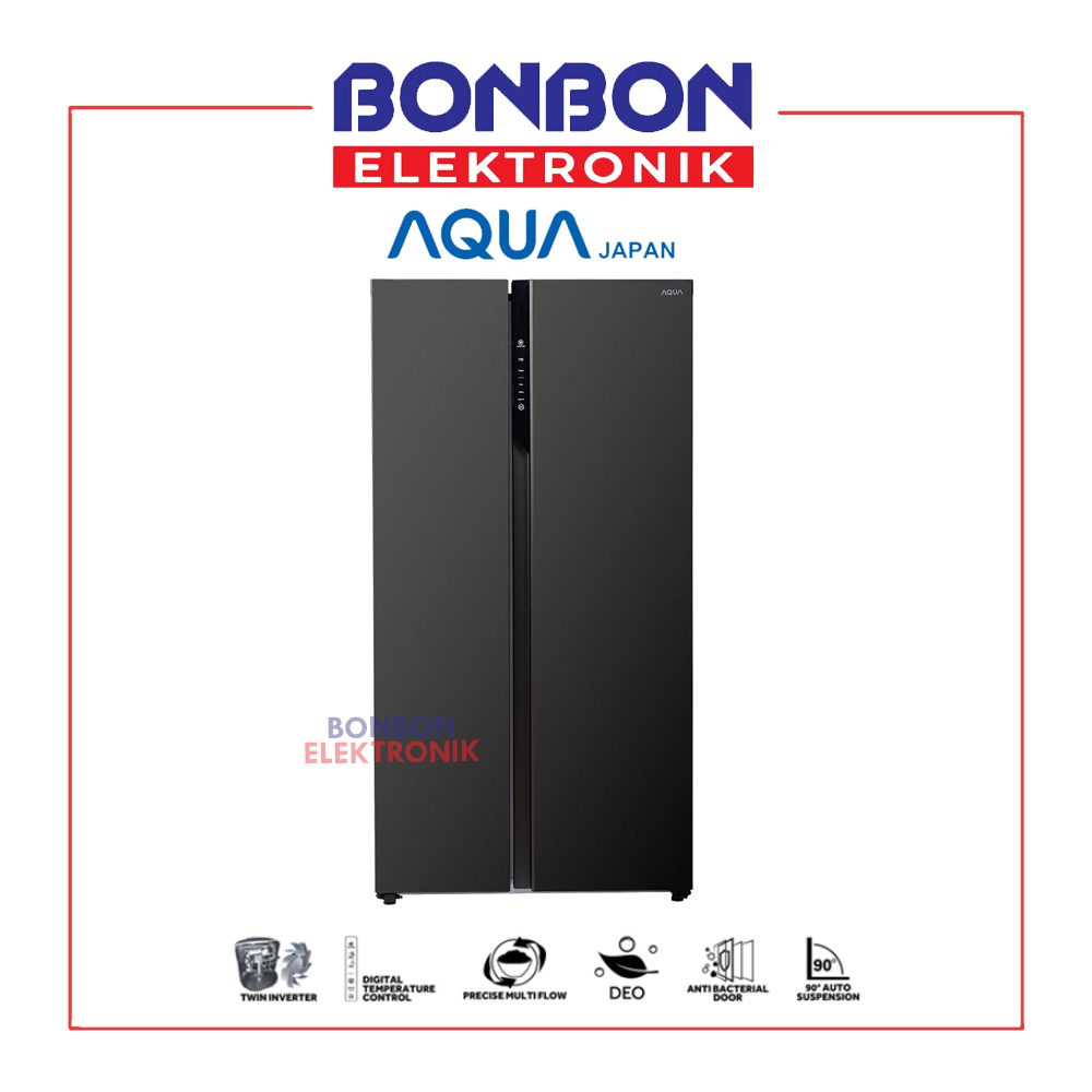 AQUA Kulkas 2 Pintu Side by Side Inverter AQR-605IM GB / AQR 605IMGB