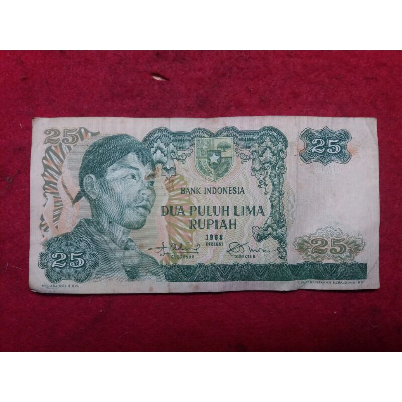 Uang kertas 25 rupiah kuno edisi panglina sudirman tahun 1968