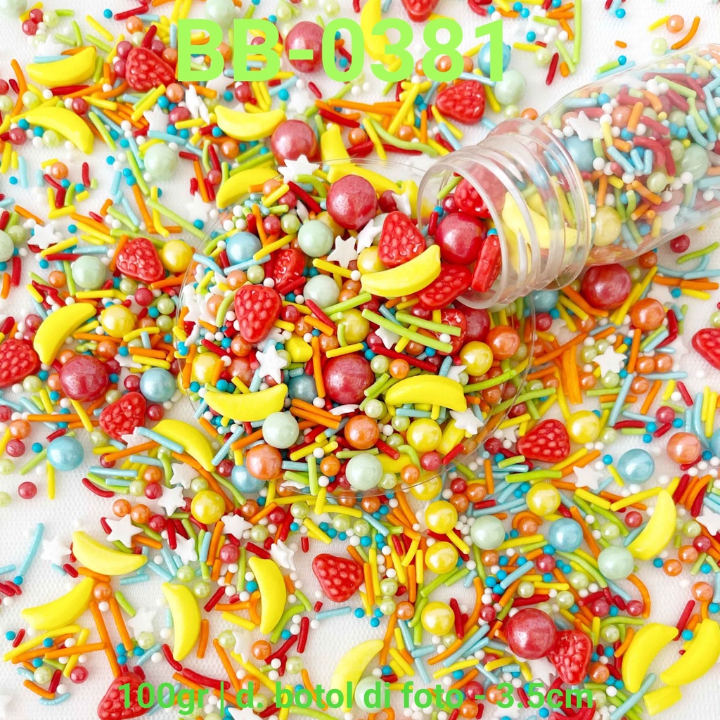

BB-0381 Sprinkles sprinkle 100 gram buah stroberi strawberry pisang yamama baking grosir murah sprinkles cake dekorasi mutiara trimit decoration story sprinklestory sprinklesstory sprinkle story yamama baking