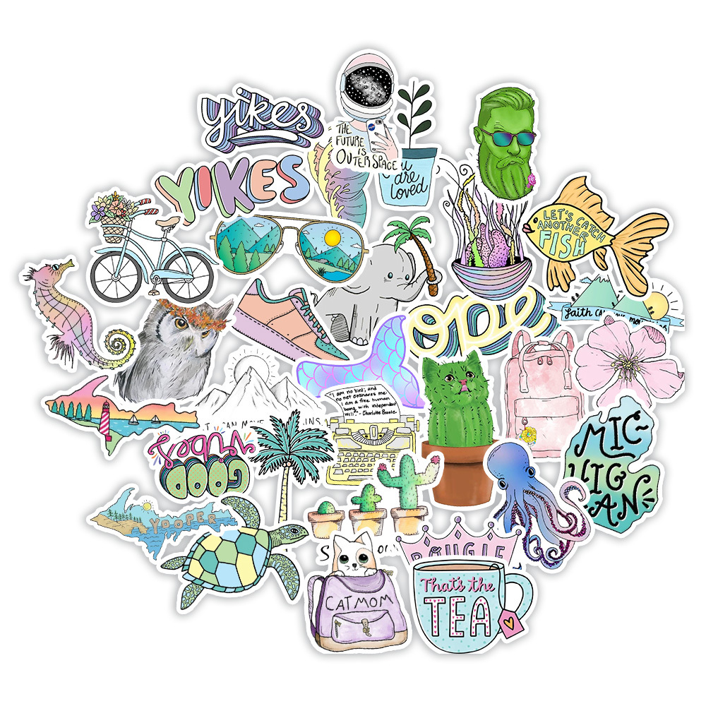 50 Pcs/set Colorful Summer Creative Graffiti Waterproof Luggage Piano Car Bike Stickers