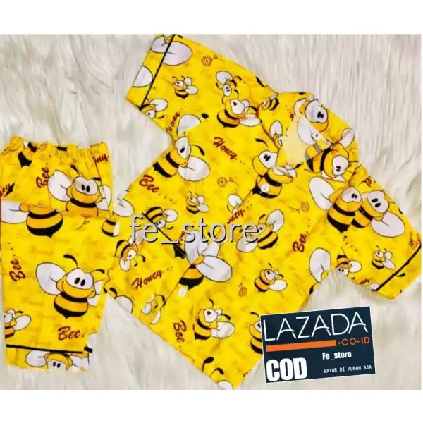 PIYAMA ANAK MOTIF BEE/BAJU TIDUR ANAK TERBARU/PAKAIAN TIDUR ANAK