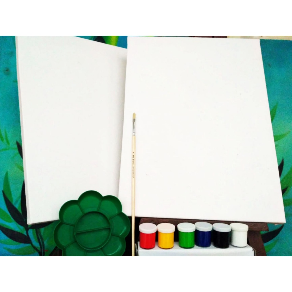 

2 Buah Kanvas Lukis Putih Ukuran 30x40 cm Lengkap dengan Cat Akrilik 6 Warna Kuas Lukis BONUS Palet