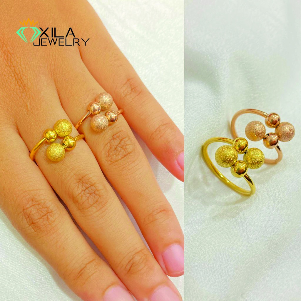 Xila Cincin Import Wanita Bola Pasir Lapis emas 18K