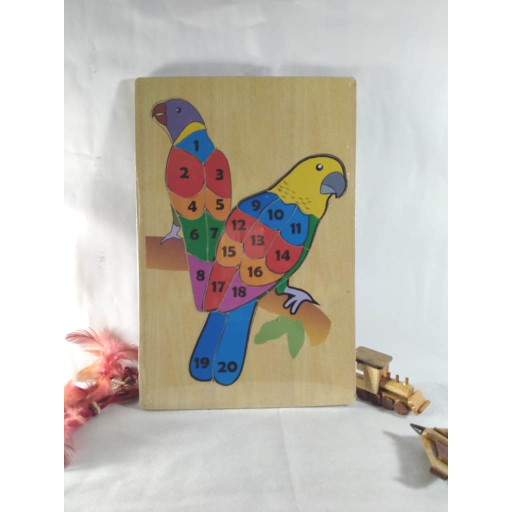 PUZZLE GAMBAR BURUNG ANGKA 1-20 BAHAN KAYU. MAINAN EDUKASI. PASEL GAMBAR BAHAN KAYU. Riens Collections