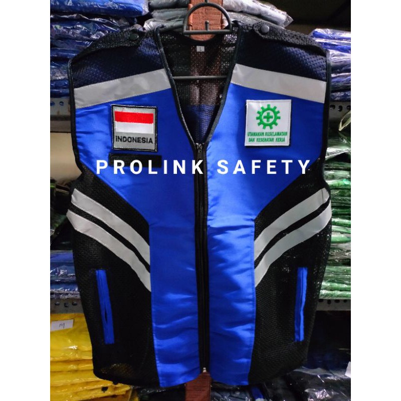 ROMPI SAFETY BIRU BAHAN TASLAN SAMPING JARING BERLOGO K3 BENDERA