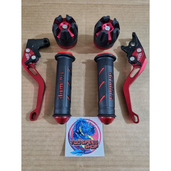 paket handle stelan jarum CNC satria fu 150 plus jalu as roda naga plus handgrip grip domino garis s