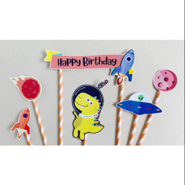 Dinosaur Astronaut Cake Topper (Hiasan Kue Ulang Tahun)