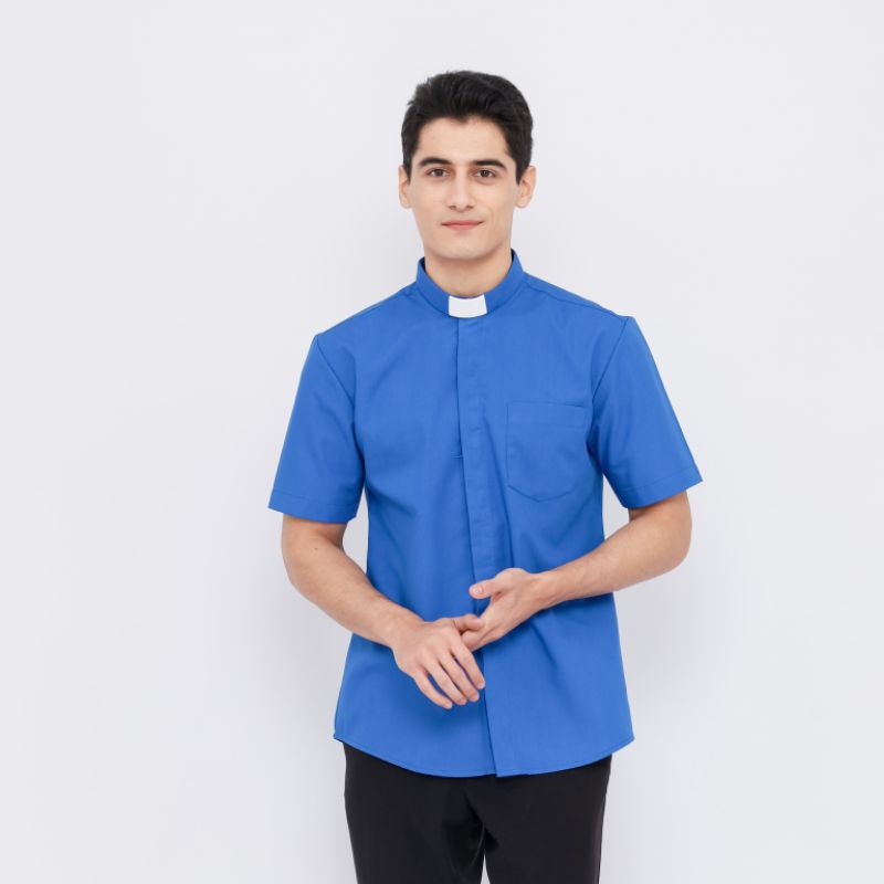 Pendeta - Kemeja Collar Biru Benhur Polos - Jos Miracle Bandung - Miracle - JMB