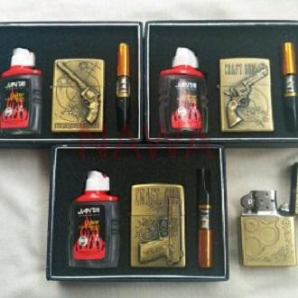 BISA COD - Paket Hemat Mancis Murah Korek Api Zippo Gold Classic Army Free Minyak Plus Pipa - Random