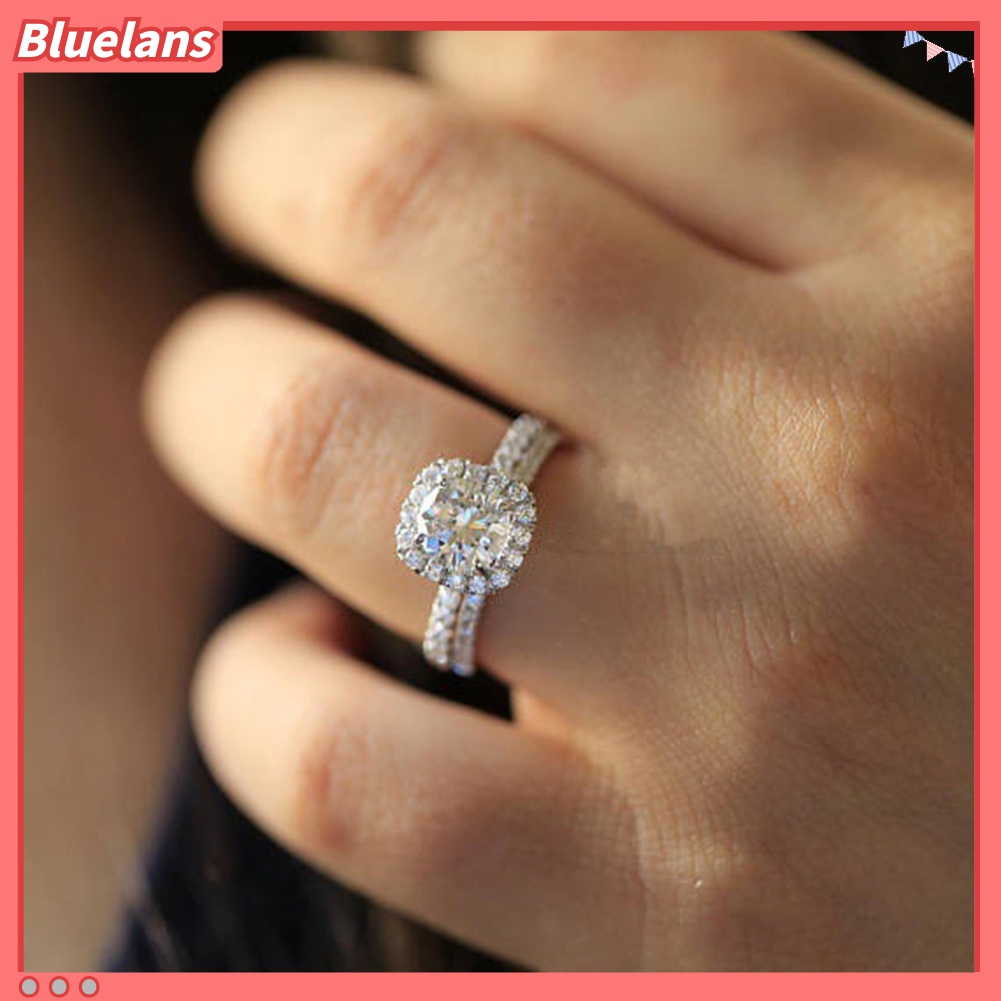 2pcs / Set Cincin Berlian Imitasi Model Tumpuk Untuk Wanita