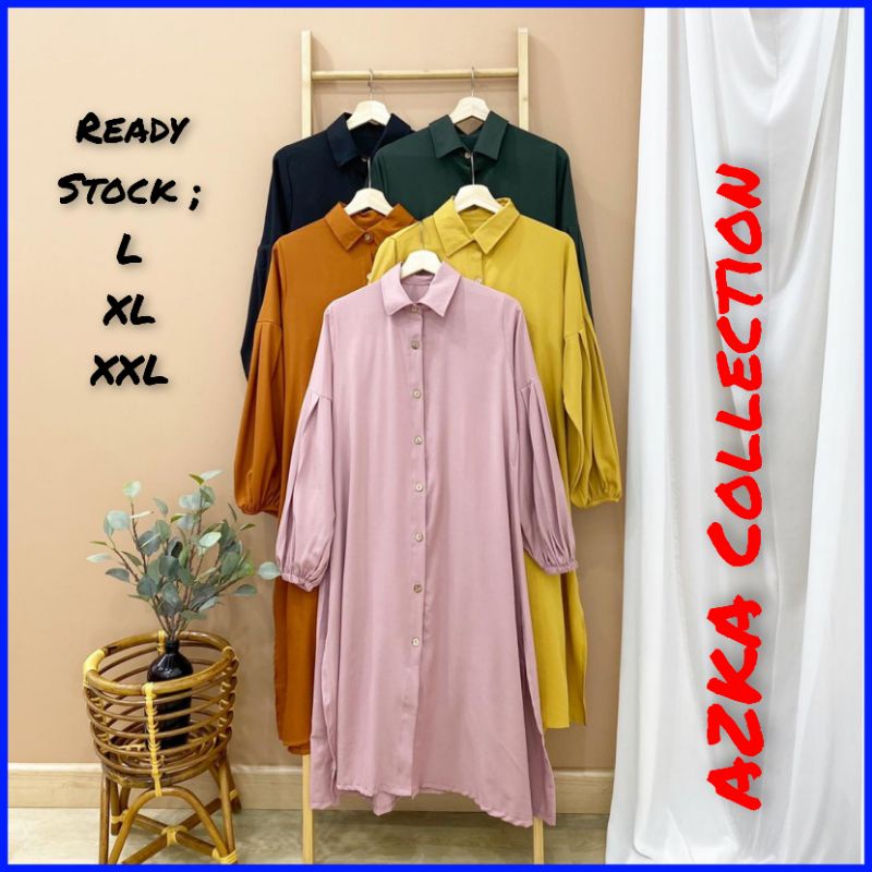 Tunik Kemeja Wanita Size L XL XXL Jumbo Lengan Balon Terbaru 2022 Kekinian Polos Panjang Putih Bahan