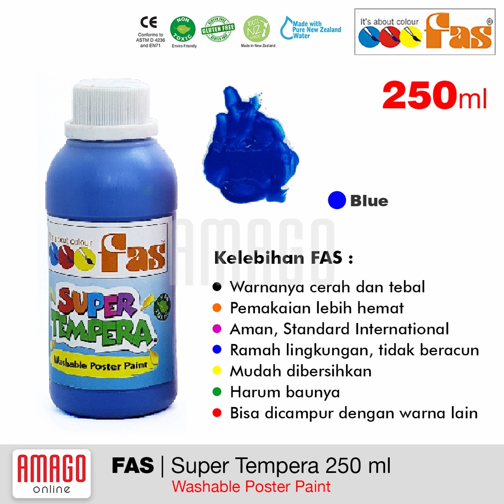 FAS - SUPER TEMPERA WASHABLE POSTER PAINT - 250 ml - BLUE