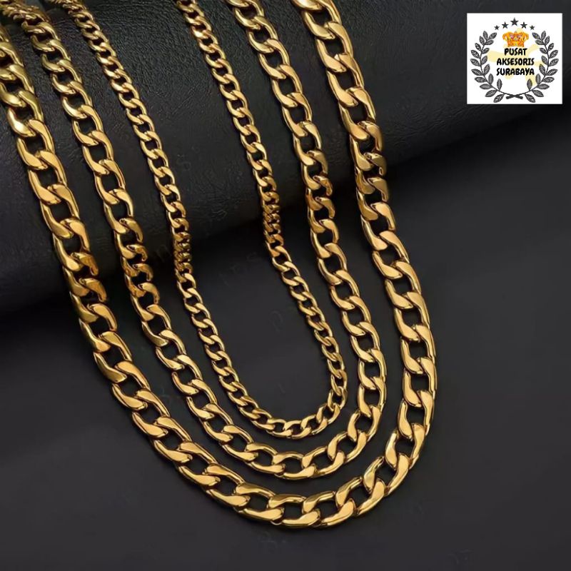 KALUNG TITANIUM RANTAI FIGARO SISIK NAGA EMAS  IMPOR FASHION HIP HOP KOREA