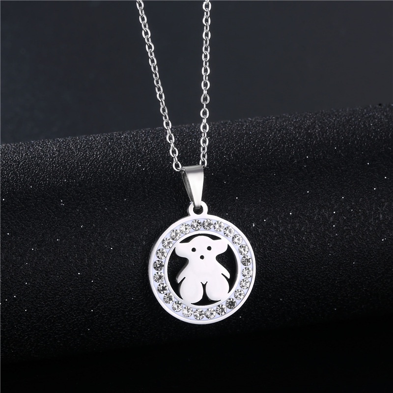 Fashion geometri pola penuh diamond pendant wanita Amerika Selatan stainless steel round Beruang Kal