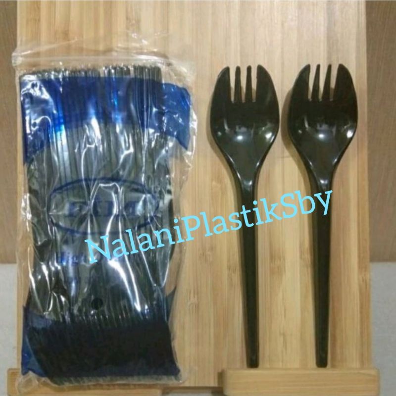 SENDOK PLASTIK 2IN1/SENDOK DAN GARPU PLASTIK SENDOK SPORK