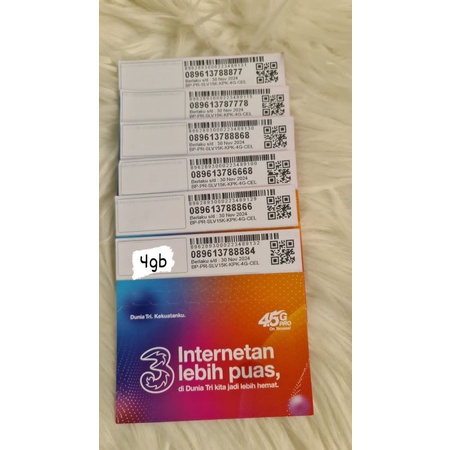 kartu tri 1 paket  isi 6 pc mengandung kuota 4 gb