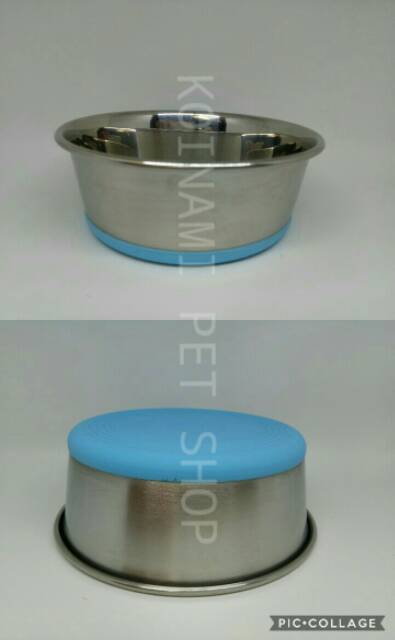 Tempat makan kucing anjing / tempat makan stenles S taplak karet / pet bowl