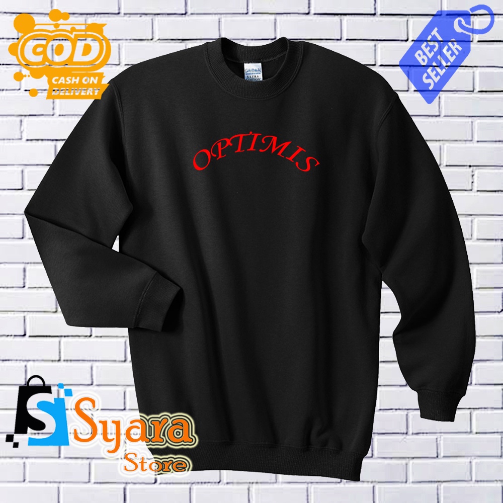 Syara Store. / Sweater Optimis Merah / Sweater Distro / Crewneck Sweater / Swater wanita / Sweater H