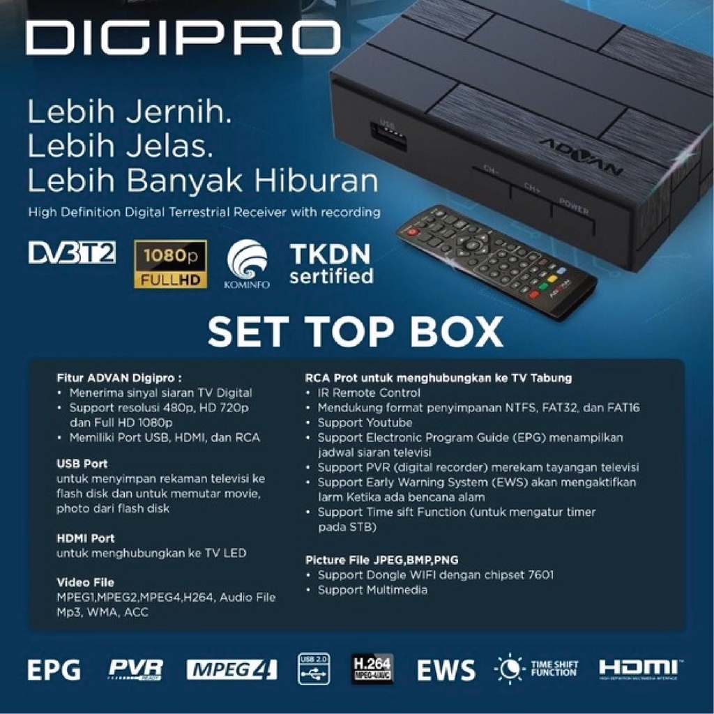 Set Top Box Advan DV3 T2 STB Digipro Digitv Antena Converter TV Tabung Analog Digital Alat Decoder Receiver Dekoder Reciver Antenna