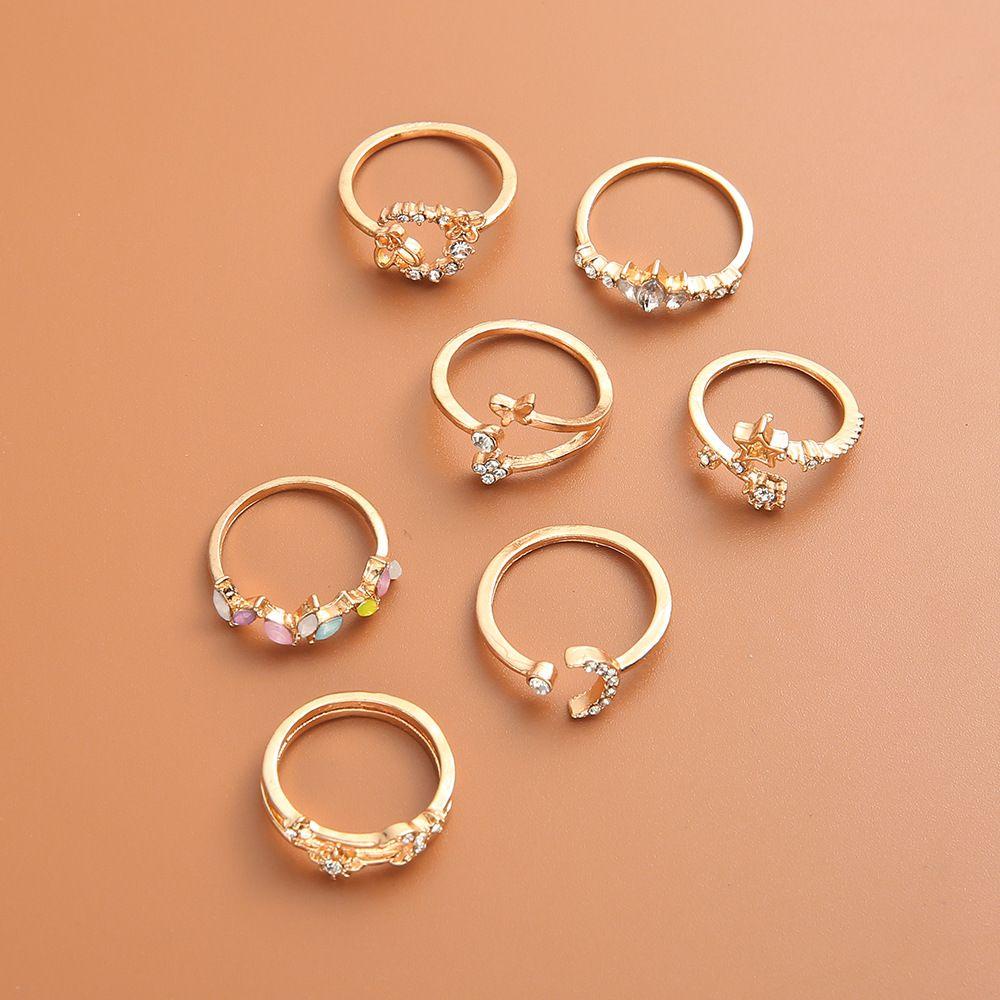 Nanas Cincin Kristal Punk Wanita Fashion Warna Emas Kombinasi Ring