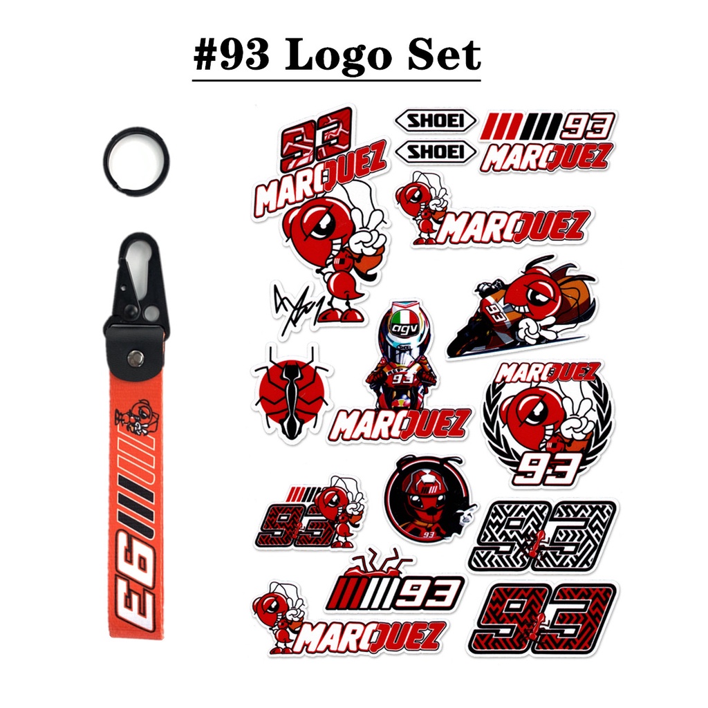 Set Stiker Decal Helm Motor marquez 93 Bahan pvc Nilon Anti Air + Gantungan Kunci