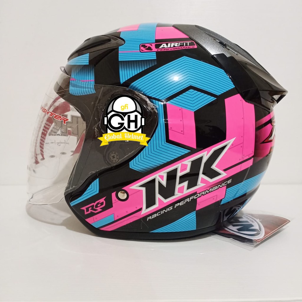 HELM NHK R6 CUBE BLACK LIGHT BLUE PINK NHK R-6 MOTIF CUBE BLACK LIGHT BLUE PINK