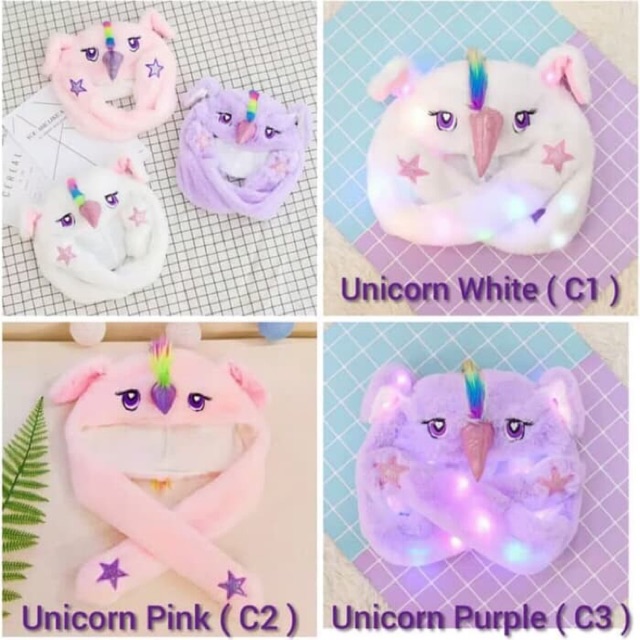 Topi bunny unicorn LED KUPLUK KEPALA KUDA KELINCI TANDUK WARNA WARNI LUCU