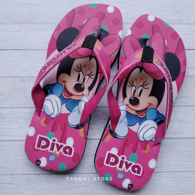 SANDAL CUSTOM NAMA KARAKTER MINIE MOUSE ANAK/DEWASA FREE CUSTOM SUKA SUKA