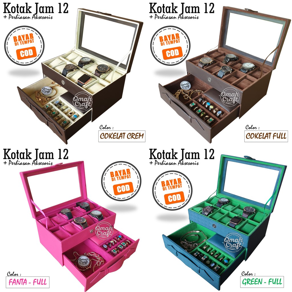 2KG COKELAT FULL - Box jam Tangan isi 12+Perhiasan Emas / kotak Jam Tangan / Watch Box Organizer