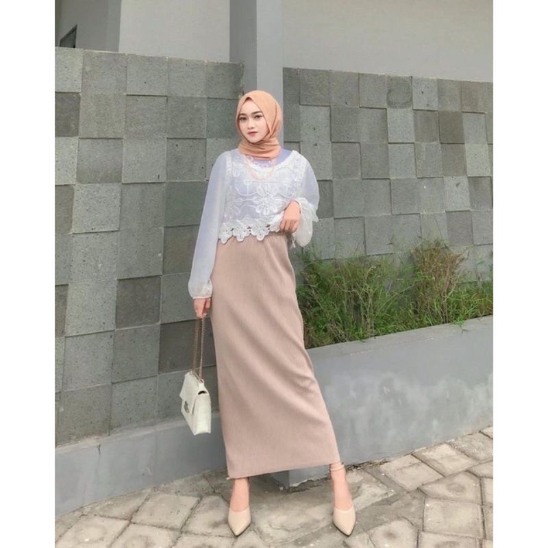 EKSKLUSIF PREMIUM ROK LIDI WAVY PLEATS SPAN WANITA MUSLIMAH TERMURAH  PANJANG JUMBO BESAR Lana ^_^