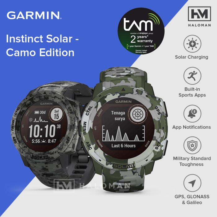 GARMIN Instinct Solar Camo Edition Smartwatch Jam Tangan Garansi TAM - Lichen Camo
