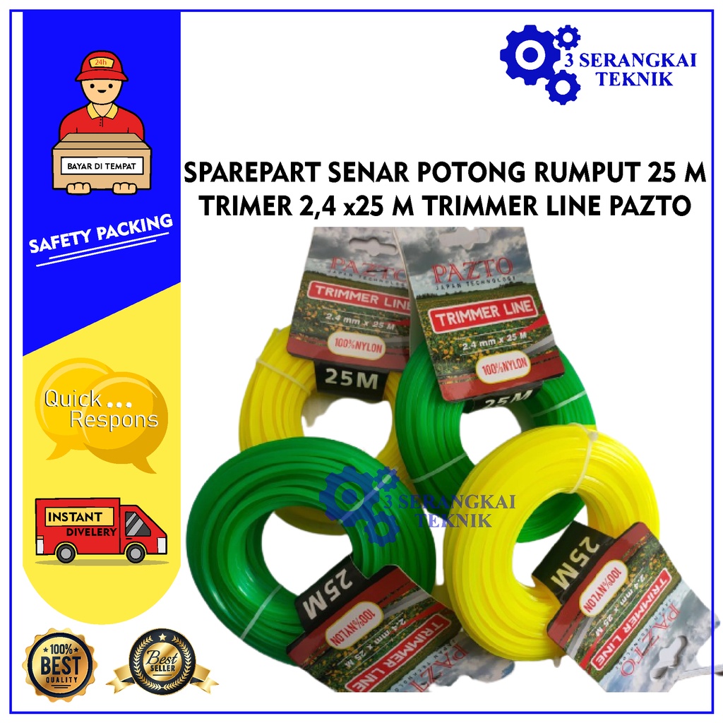 SPAREPART SENAR POTONG RUMPUT 25 M TRIMER 2,4 x 25 M TRIMMER LINE PAZTO