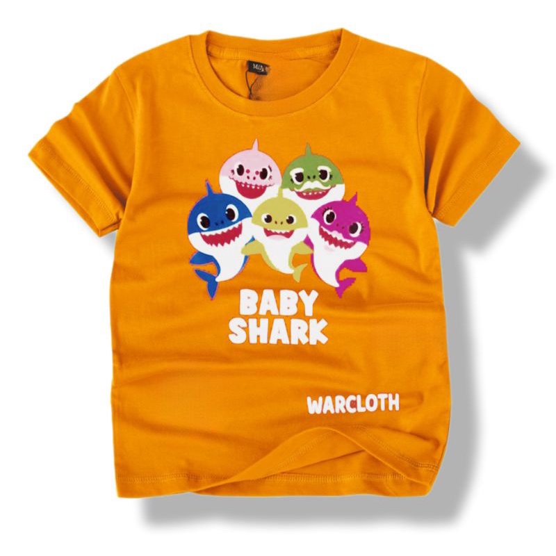 Kaos Baju Anak Distro Laki Laki Motif Baby Shark Orange