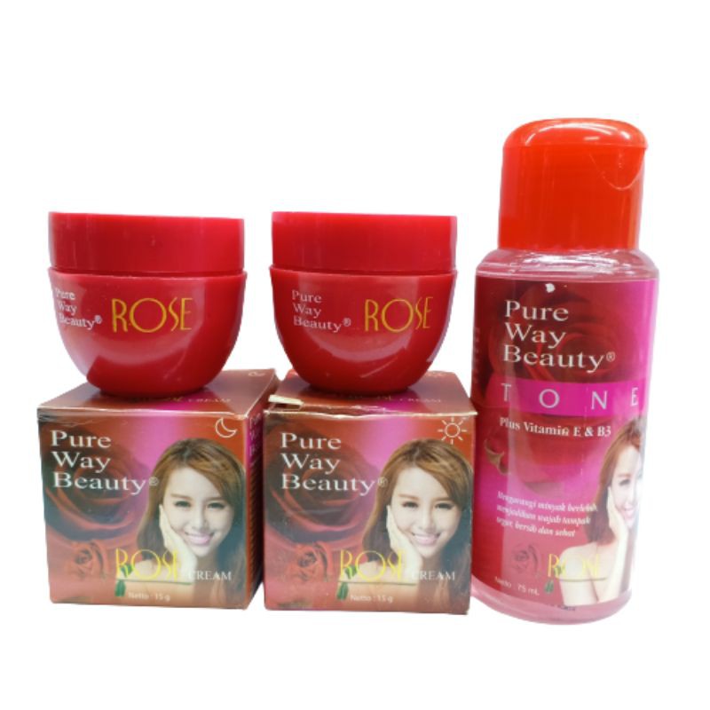 PAKET CREAM 3IN1 // CREM ROSE PURE WAY BPOM CREAM WAJAH dan Toner