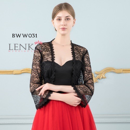 [SIAP KIRIM] BOLERO BROKAT PENGANTIN PESTA WANITA RENDA LACE HITAM BWW031