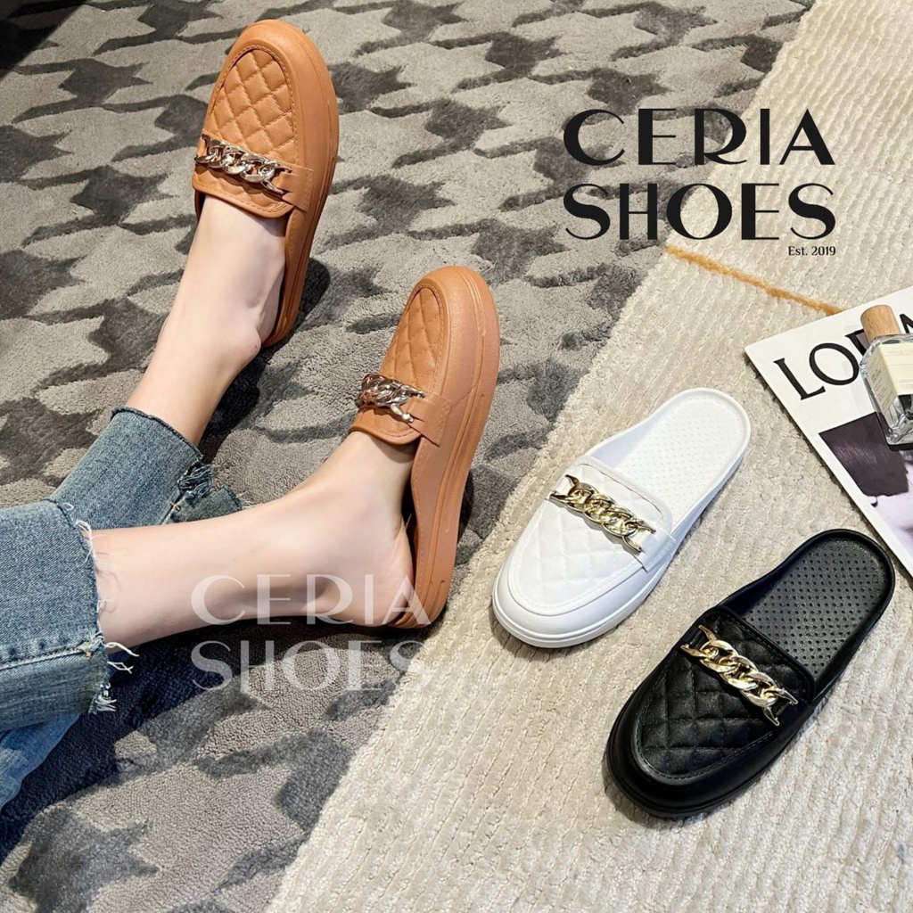 BALANCE Sandal Wedges Wanita Import Slop Bahan Empuk Elastis Karet Anti Slip Motif Rantai