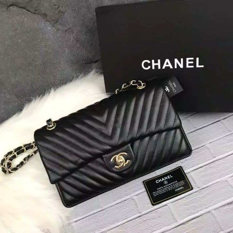 TAS IMPORT MAXY CHEVRON FREE PAPERBAG FLAP BAG LAMBSKIN HIGH QUALITY (TANPA BOX) IMPORT BATAM MIRROR