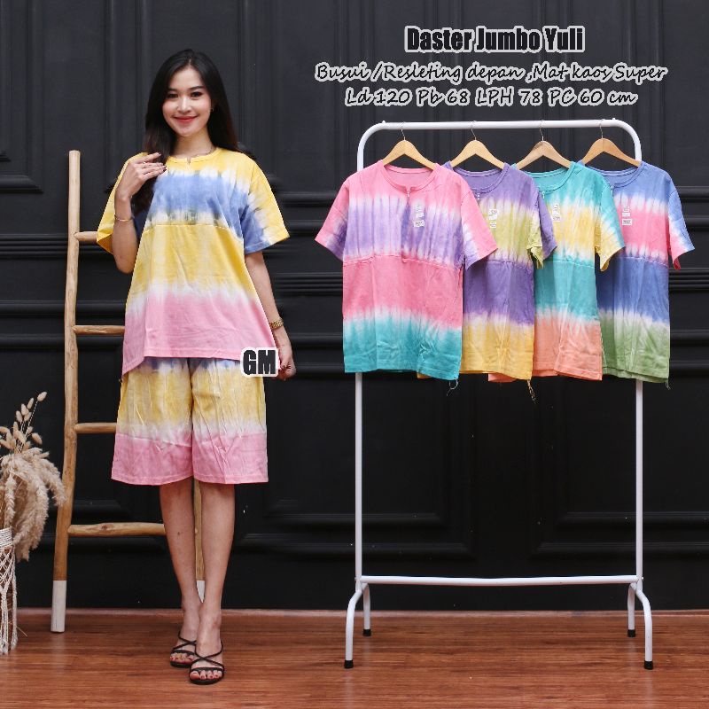 Baju tidur busui jumbo ld 120 motif pelangi tye dye terbaru