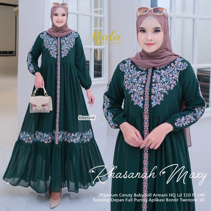 [COD] khasanah Maxy / UKURAN M,L,XL,XXL JUMBO gamis ceruty bordil BEST SELLER