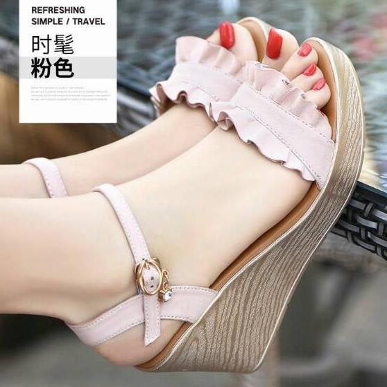 Sandal Sendal Wanita Cewek Wedges Tali Branded Korea Murah Cantik PH03 TERLAKU