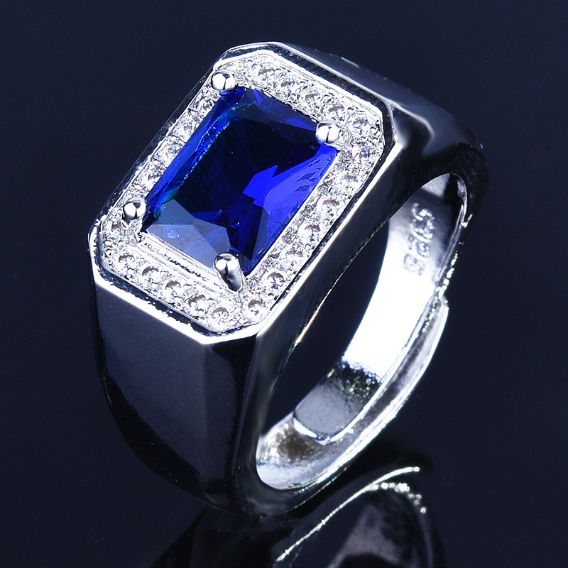 Set Cincin Model Terbuka Bahan Stainless Steel Aksen Emerald Sapphire Untuk Pria