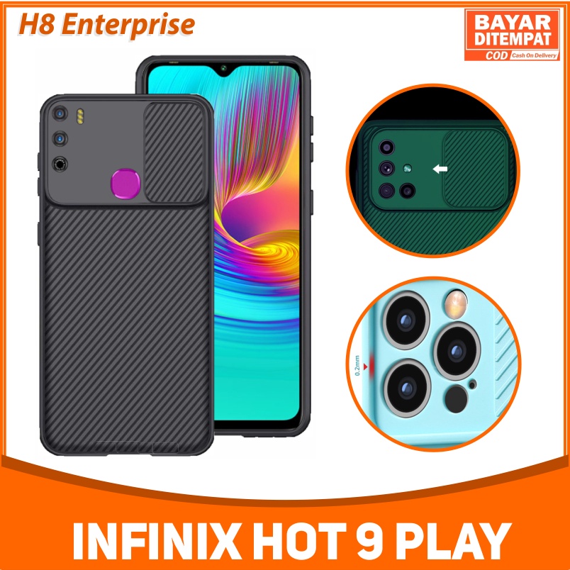 Case Infinix Hot 9 Play Slide cover square pust pull with Cam Shield PC Slide Melindungi Kamera Privasi Penutup Belakang