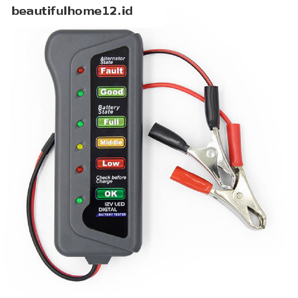 【beautifulhome12.id】 12V Car Battery Tester Digital Alternator 6 LED Lights Display Diagnostic Tool .