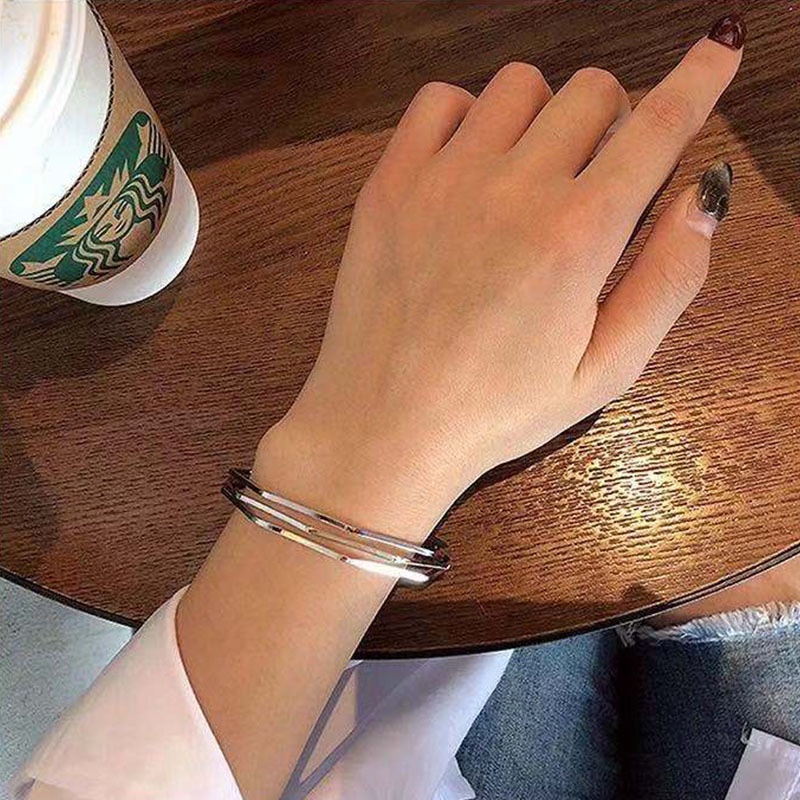 Gelang Tangan Pasangan / Pria / Wanita Gaya Hip hop Korea Simple Warna Silver