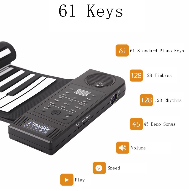 Keyboard Piano Elektronik USB MIDI 61 Kunci Bahan Silikon Flexible